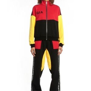 Colorblock Track Pants - Red, Black & Yellow